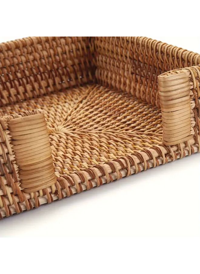 حامل ورق التدحرج المربع البني من الروطان صينية منسوجة للمطبخ أو سطح عمل الحمام - Image 3